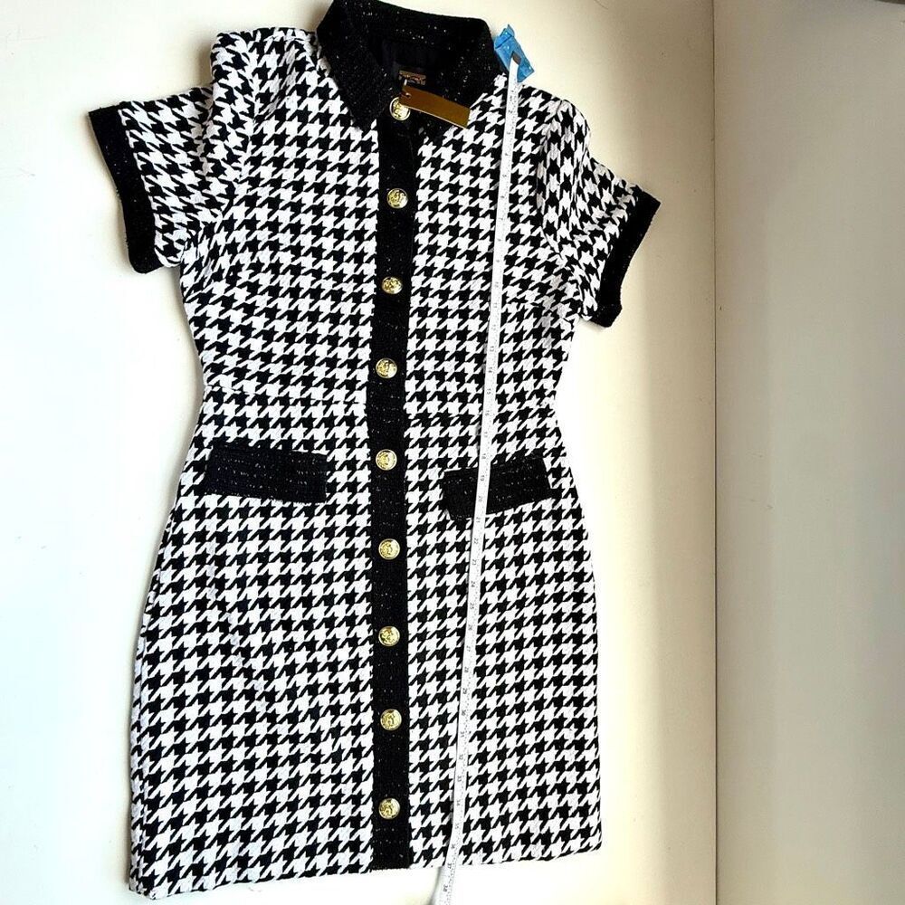 NWT Alexia Admor “Jenni” Tweed Shirtdress black/white houndstooth. Size 10 - Picture 12 of 15